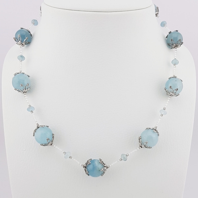 Collier en Aigue-Marines et Pierres de Lune