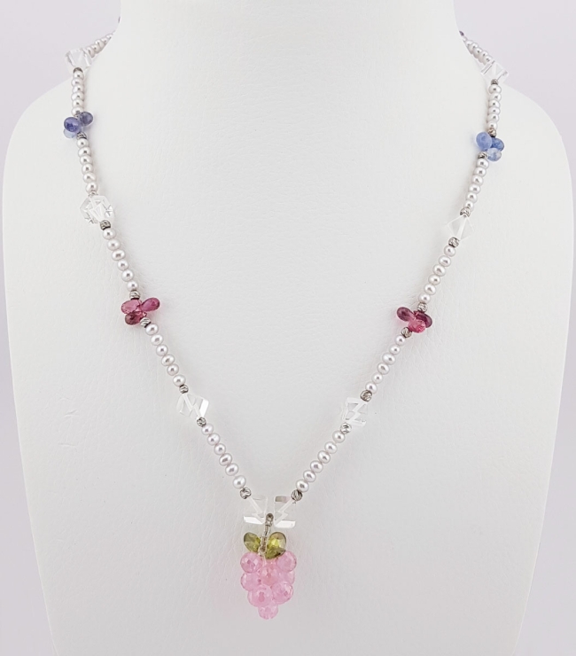 Collier en Saphirs, Cristal de Roche et Perles